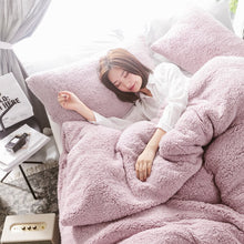 Load image into Gallery viewer, Solid Lamb Cashmere bedding set 2019 New thicken Flannel Fleece bed linens Velvet duvet cover set sandred bed cover pillowcase